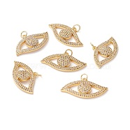Brass Micro Pave Clear Cubic Zirconia Pendants, with Jump Ring, Long-Lasting Plated, Lead Free & Cadmium Free & Nickel Free, Eye, Real 18K Gold Plated, 16.5x30x4mm, Hole: 3.5mm(ZIRC-Z019-12G-NR)