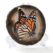 Printed Natural Agate Slice Stone Ornament, for Good Luck Home Office Decor, Butterfly, 125~135x95~135x6.5~9mm(DJEW-M011-03B)