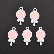 Spray Painted Alloy Enamel Pendants, Lollipop Shape, Pink, 18x9.5x2.5mm, Hole: 1.6mm(ENAM-R136-34A)