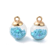 Glass Round Pendants, with Plastic Finding and Foam Glitter, Deep Sky Blue, 21x16mm, Hole: 2.5mm(GLAA-P063-01G-04)