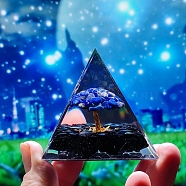 Orgonite Pyramid Resin Display Decorations, with Brass & Natural Lapis Lazuli Chips Tree of Life Inside, for Home Office, 50x50mm(TREE-PW0001-63A)