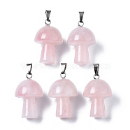 Natural Rose Quartz Pendants, with Stainless Steel Snap On Bails, Mushroom Shaped, 24~25x16mm, Hole: 5x3mm(X-G-N0325-10I)