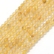 Natural Gold Rutilated Quartz Beads Strands, Round, Faceted, 3mm, Hole: 0.5mm, about 113pcs/strand, 15.35 inch(39cm)(G-E411-17-3mm)
