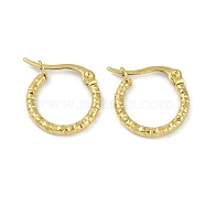 PVD Vacuum Plating 202 Stainless Steel Hammered Hoop Earrings, with 304 Stainless Steel Pins, Ring, Golden, 16x2mm(EJEW-H003-47G)