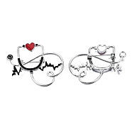 Stethoscope with Heartbeat Enamel Pin, Medical Theme Alloy Badge for Backpack Clothes, Nickel Free & Lead Free, Platinum, Red, 42x50mm, Pin: 0.7mm.(JEWB-N007-132)