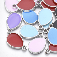 UV Plating Acrylic Pendants, with Enamel, teardrop, Mixed Color, Platinum, 25x16x2.5mm, Hole: 2mm(OACR-T005-80P)