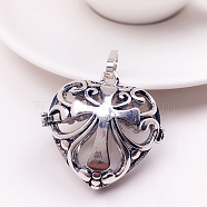 Tibetan Style Brass Bead Cage Pendants, for Chime Ball Pendant Necklaces Making, Hollow, Heart with Cross Charm, Antique Silver, No Size(BECA-PW0002-02AS)