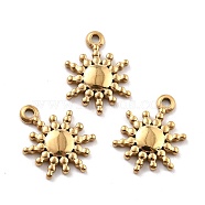 Ion Plating(IP) 316 Surgical Stainless Steel Pendants, Sun, Real 24K Gold Plated, 15.5x11x1.5mm, Hole: 1.2mm(STAS-M239-03G)