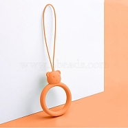 Ring with Bear Shapes Silicone Mobile Phone Finger Rings, Finger Ring Short Hanging Lanyards, Orange, 9.5~10cm, Ring: 40x30x9mm(MOBA-PW0001-20I)