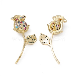 Brass Colorful Cubic Zirconia Pendants, Rose Charms, Real 18K Gold Plated, 36x17x2~8mm, Hole: 5x3mm(KK-E068-VA238-2)