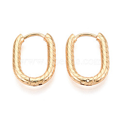 304 Stainless Steel Hoop Earrings, Textured Oval, Real 18K Gold Plated, 18x13~13.5x2.5mm(STAS-T074-30G)