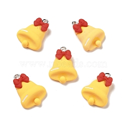 Christmas Opaque Resin Pendants, with Platinum Tone Iron Loops, Bell Charm, Gold, 24x17x6.5mm, Hole: 2x2.3mm(RESI-G043-A11)
