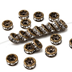 Brass Rhinestone Spacer Beads, Grade AAA, Straight Flange, Nickel Free, Antique Bronze Metal Color, Rondelle, Crystal, 8x3.8mm, Hole: 1.5mm(RB-A014-Z8mm-01AB-NF)