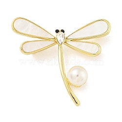 Alloy Crystal Rhinestone Dragonfly Brooch, with Resin Pearl, Golden, 34x39.7mm(JEWB-U006-07G)