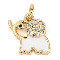 Elephant Rack Plating Brass Micro Pave Cubic Zirconia Charms, Enamel Style, Long-Lasting Plated, Cadmium Free & Lead Free, Real 18K Gold Plated, 12x12x2.5mm, Hole: 3mm(KK-P287-03G)