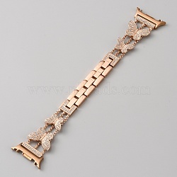 Alloy Rhinestone Butterfly Watch Band, for Watch Accesssories, Rose Gold, 172x30.5x4.5mm(FIND-SZC0022-016A)