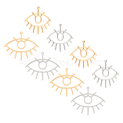 201 Stainless Steel Laser Cut Pendants, Eye, Golden & Stainless Steel Color, 32x39.5x1mm, Hole: 1.5mm, 2 colors, 4pcs/color, 8pcs/box(STAS-UN0014-29)