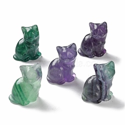 Natural Fluorite Carved Figurines Statues for Home Desktop Decoration, Cat Shape, 48.5x38.5x32mm(DJEW-A015-01C)