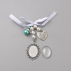 Wedding Bouquet Alloy & Glass Photo Charms, Glass Pearl Angel Bridal Bouquet Charms, Oval, 83.5mm, Oval: 25x18x5mm, 1pcs.(DIY-WH20004-07D-AS)