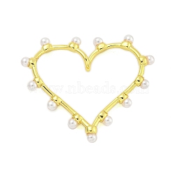 Rack Plating Brass Pendants, with Glass Pearl, Cadmium Free & Lead Free, Long-Lasting Plated, Heart, Real 18K Gold Plated, 31.5x38x6mm(KK-U021-14G)