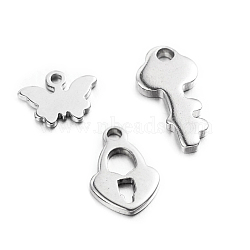 304 Stainless Steel Charms, Stainless Steel Color, 7~15x6~13x1mm, Hole: 1mm(STAS-L136-M)