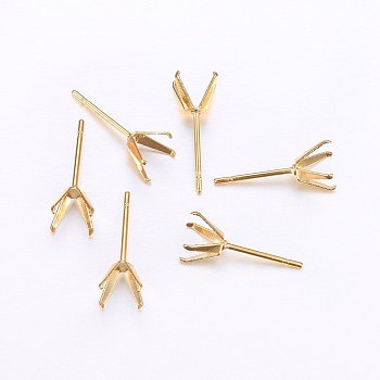 304 Stainless Steel Prong Earring Settings, Stud Earring Findings, Golden, Tray: 6.5x6.5mm, Pin: 0.8mm