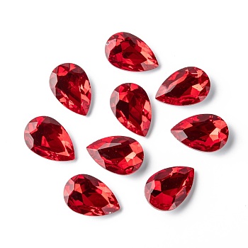 Glass Point Back Rhinestone, Back Plated, Faceted, teardrop, Red, 29x20x9mm