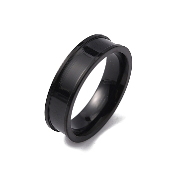 201 Stainless Steel Grooved Finger Ring Settings, Ring Core Blank, for Inlay Ring Jewelry Making, Electrophoresis Black, Inner Diameter: 19mm