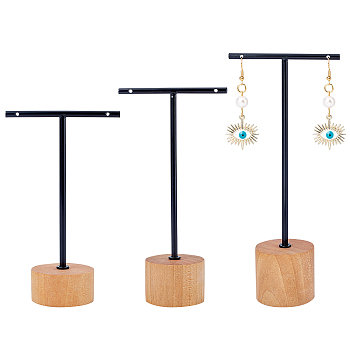 T Bar Iron & Wood Earring Displays Sets, T Bar with Two Holes, Peru, 7x2~3.6x11.7~16.2cm