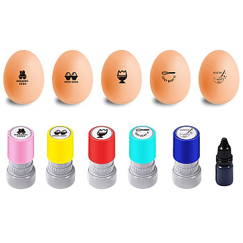 5Pcs 5 Styles Plastic Rubber Stamps, DIY Egg Drawing Stamps, with Stamp Pads and 10ML Water-Based Refill Ink, Egg, 65x33mm, Pattern: 20mm, 1pc/style