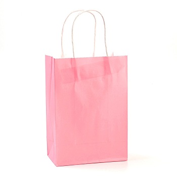 Pure Color Kraft Paper Bags, Gift Bags, Shopping Bags, with Paper Twine Handles, Rectangle, Pink, 27x21x11cm