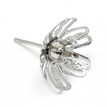 304 Stainless Steel Stud Earring Settings, Flower, Stainless Steel Color, Tray: 4mm, 14x13mm, pin: 0.8mm