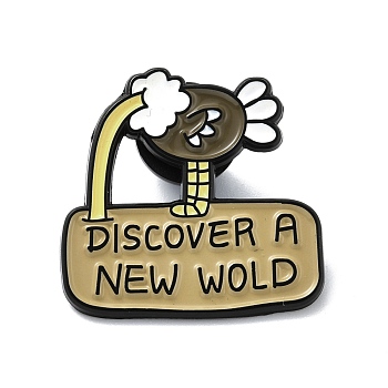 Word Discover A New Wold Enamel Pin, Ostrich Alloy Badge for Backpack Clothes, Electrophoresis Black, Light Khaki, 26.5x26.5x1.4mm