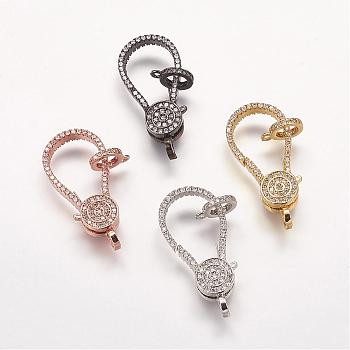 Brass Micro Pave Cubic Zirconia Lobster Claw Clasps, Mixed Color, 31x14x4.5mm, Hole: 2mm
