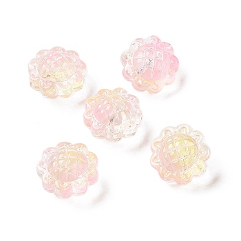 Transparent Spray Painted Glass Beads, Sunflower, Pink, 15x10mm, Hole: 1.2mm