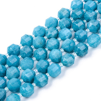 Natural Quartz Beads Strands, Imitation Amazonite Color, Round, Dyed, Faceted, 8~9x10mm, Hole: 1.2mm, about 33~35pcs/strand, 15.16inch(38.5cm)