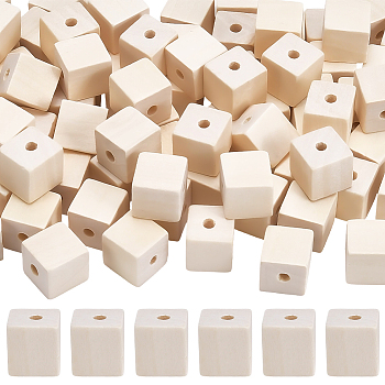 Wood Beads, Cube, PapayaWhip, 15x15x15mm, Hole: 3.5mm