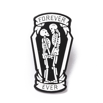 Forever Ever Word Enamel Pin, Halloween Skeleton Alloy Badge for Backpack Clothes, Electrophoresis Black, White, 35.5x19x1.5mm, Pin: 1.3mm