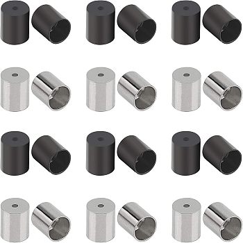 304 Stainless Steel Cord Ends, End Caps, Column, Gunmetal & Stainless Steel Color, 8x7mm, Hole: 1.5mm, Inner Diameter: 6mm, 20pcs/box