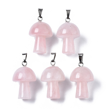 Natural Rose Quartz Pendants, with Stainless Steel Snap On Bails, Mushroom Shaped, 24~25x16mm, Hole: 5x3mm
