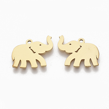 201 Stainless Steel Charms, Elephant, Golden, 14x17x1mm, Hole: 1.4mm