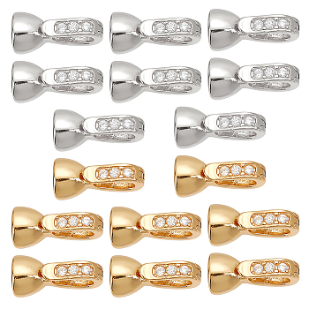 16Pcs 2 Colors Brass Micro Pave Clear Cubic Zirconia Fold Over Clasps, Platinum & Golden, 12x6x5.5mm, Hole: 4x4.5mm, Inner Diameter: 4mm, 8pcs/color