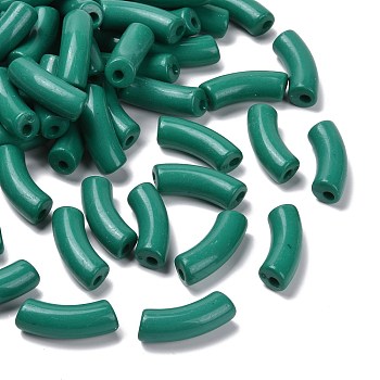 Opaque Acrylic Beads, Curved Tube, Green, 34.5x13x11mm, Hole: 3.5mm