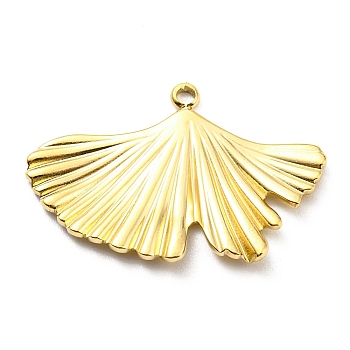 304 Stainless Steel Pendants, Ginkgo Leaf Charm, Real 14K Gold Plated, 19.5x29x2mm, Hole: 1.6mm