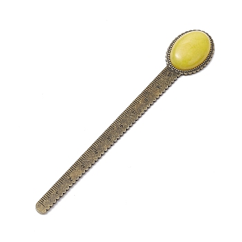Tibetan Style Alloy Bookmark Rulers, Oval Natural Yellow Jade Bookmarks, Antique Bronze, 134x22.5x8mm