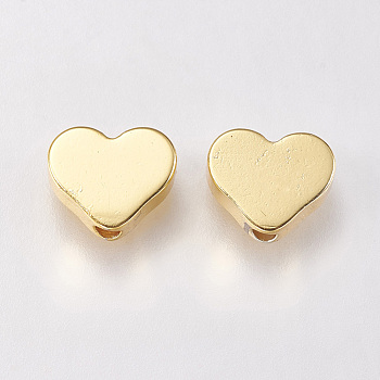 Brass Beads, Heart, Golden, 6.5x8x2.5mm, Hole: 1.5mm