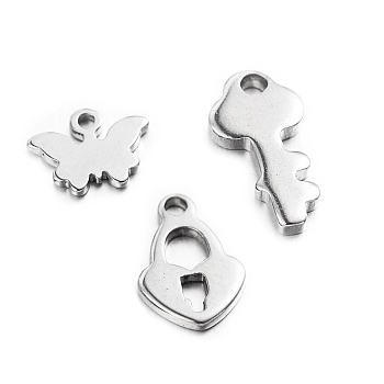 304 Stainless Steel Charms, Stainless Steel Color, 7~15x6~13x1mm, Hole: 1mm