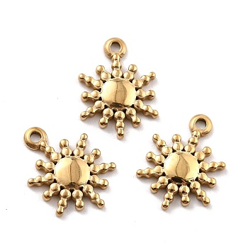 Ion Plating(IP) 316 Surgical Stainless Steel Pendants, Sun, Real 24K Gold Plated, 15.5x11x1.5mm, Hole: 1.2mm