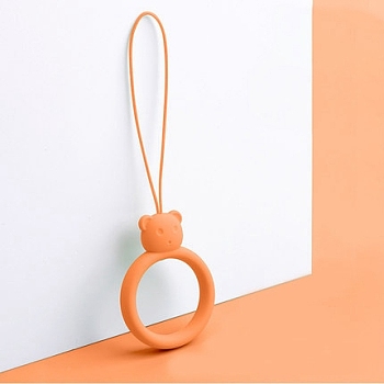 Ring with Bear Shapes Silicone Mobile Phone Finger Rings, Finger Ring Short Hanging Lanyards, Orange, 9.5~10cm, Ring: 40x30x9mm