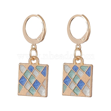 6 Pairs 6 Styles Square & Triangle & Flat Round Alloy Enamel Dangle Leverback Earrings(EJEW-JE05239)-2